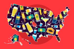 Map of the United States with illustrations of drinks representing each state
