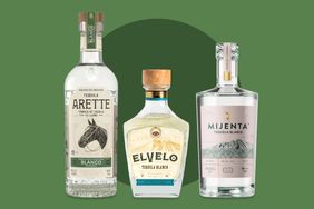 Three bottles of tequila brands are Arette Elvelo and Mijenta