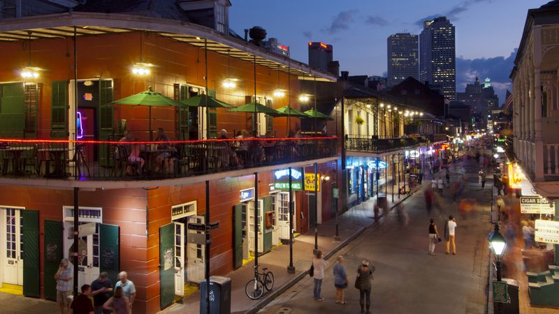 Bourbon Street in the French Quarter of New Orleans.