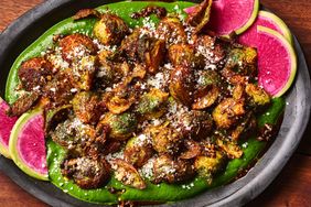 Brussels Sprouts Saag with Macha Verde