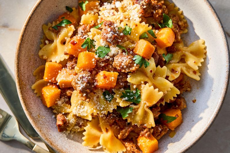 Farfalle with Spicy Sausage and Butternut Squash