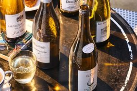Bottles of white wine including Sauvignon Blanc on a table