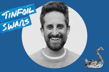 Eli Sussman with the text Tinfoil Swans and an illustration of a tinfoil swan