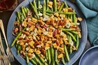 Green Beans with Blue Cheese Breadcrumbs and Bacon
