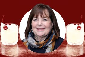 Ina Garten framed by two glasses of Bourbon Sour with cherries
