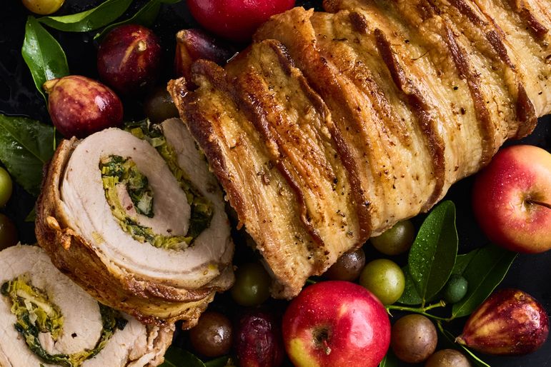Porchetta with Cheesy Chard-and-Leek Stuffing