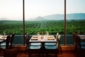 The dining room at the Restaurant at Edna looks out onto the vineyards.