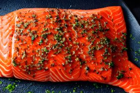A seasoned fillet of salmon with herbs