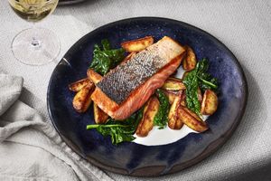 Salmon with New Potatoes, Spinach, and Cider Cream
