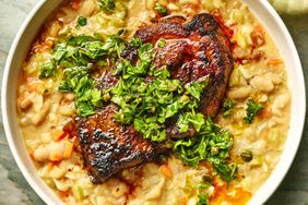 Spiced Pork Shoulder Steak, Salsa Verde and White Beans