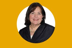 Ina Garten smiling against a yellow background with a white circular frame