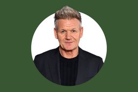 Gordon Ramsay in a dark outfit against a green background
