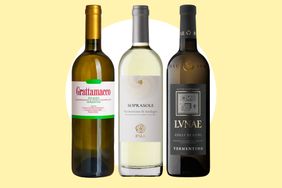 Three bottles of Vermentino wine side by side showcasing different labels and styles