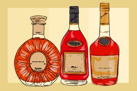 Illustration of three bottles of cognac 